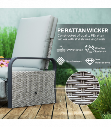 Outsunny Rattan Garden Recliner Chair Sun Lounger w/ Side Tray, Grey