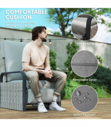 Outsunny Rattan Garden Recliner Chair Sun Lounger w/ Side Tray, Grey