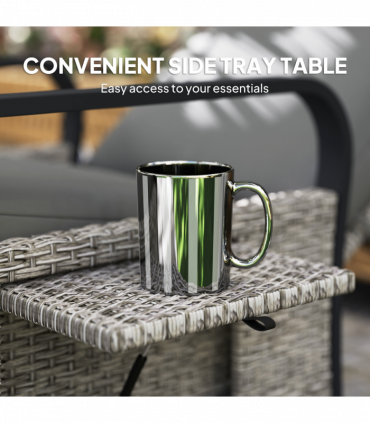 Outsunny Rattan Garden Recliner Chair Sun Lounger w/ Side Tray, Grey