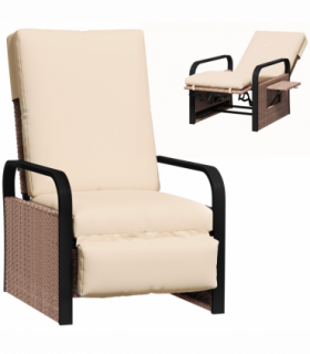 Outsunny Rattan Garden Recliner Chair Sun Lounger w/ Side Tray, Brown/Khaki
