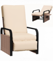 Outsunny Rattan Garden Recliner Chair Sun Lounger w/ Side Tray, Brown/Khaki