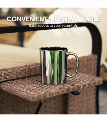 Outsunny Rattan Garden Recliner Chair Sun Lounger w/ Side Tray, Brown/Khaki