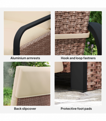 Outsunny Rattan Garden Recliner Chair Sun Lounger w/ Side Tray, Brown/Khaki