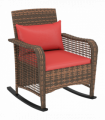 Outsunny Rattan Garden Rocking Chair w/ Seat and Back Cushions, Red