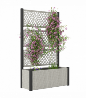Outsunny Garden Planter Box with Trellis, Rattan Raised Bed, Mixed-grey