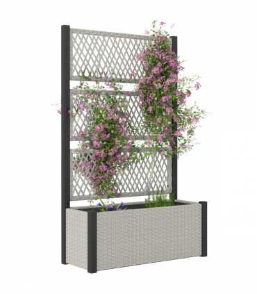 Outsunny Garden Planter Box with Trellis, Rattan Raised Bed, Mixed-grey