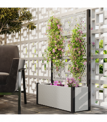 Outsunny Garden Planter Box with Trellis, Rattan Raised Bed, Mixed-grey