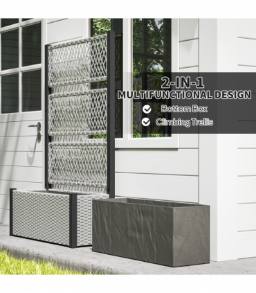 Outsunny Garden Planter Box with Trellis, Rattan Raised Bed, Mixed-grey