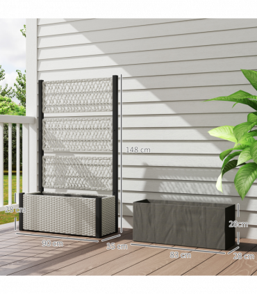 Outsunny Garden Planter Box with Trellis, Rattan Raised Bed, Mixed-grey