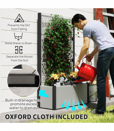 Outsunny Garden Planter Box with Trellis, Rattan Raised Bed, Mixed-grey