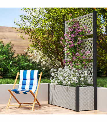 Outsunny Garden Planter Box with Trellis, Rattan Raised Bed, Mixed-grey