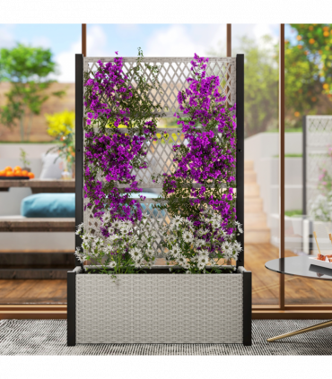 Outsunny Garden Planter Box with Trellis, Rattan Raised Bed, Mixed-grey