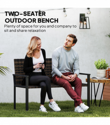 Outsunny Rattan Garden Bench Loveseat with Quick-Drying Padding, Mixed Brown