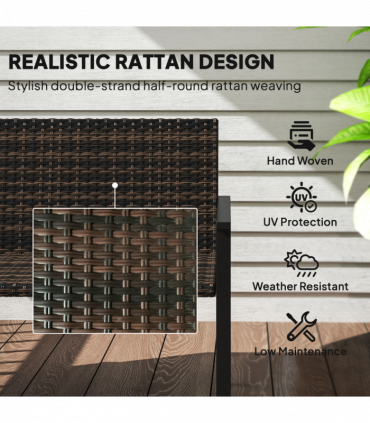 Outsunny Rattan Garden Bench Loveseat with Quick-Drying Padding, Mixed Brown