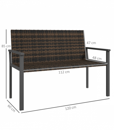 Outsunny Rattan Garden Bench Loveseat with Quick-Drying Padding, Mixed Brown