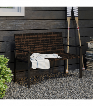 Outsunny Rattan Garden Bench Loveseat with Quick-Drying Padding, Mixed Brown