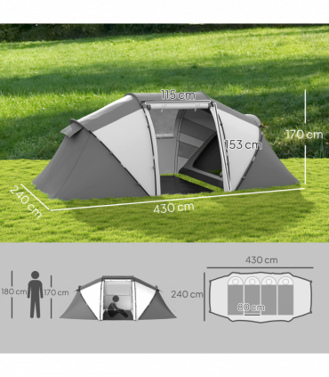 Outsunny 4-6 Persons Camping Tent Dome Family Travel Group Hiking Room Fishing
