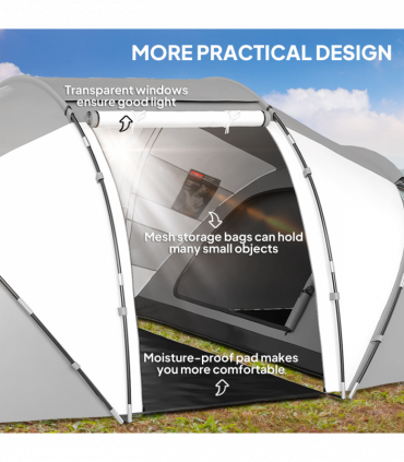 Outsunny 4-6 Persons Camping Tent Dome Family Travel Group Hiking Room Fishing