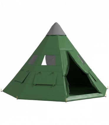 Outsunny 6-7 Person Large Family Party Camping Tent W/ Carrying Bag, Green