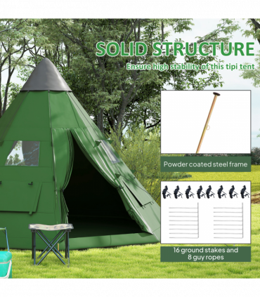 Outsunny 6-7 Person Large Family Party Camping Tent W/ Carrying Bag, Green