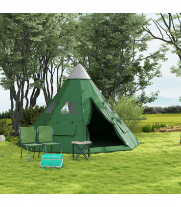 Outsunny 6-7 Person Large Family Party Camping Tent W/ Carrying Bag, Green
