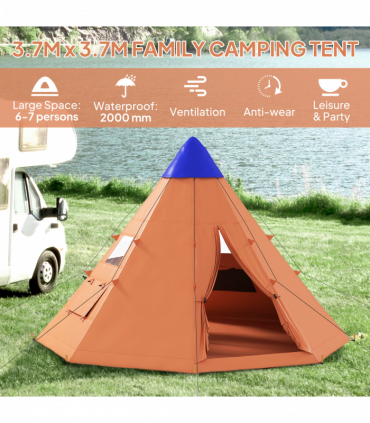 Outsunny 6-7 Person Large Family Party Camping Tent W/ Carrying Bag, Orange