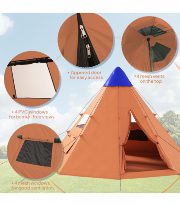 Outsunny 6-7 Person Large Family Party Camping Tent W/ Carrying Bag, Orange