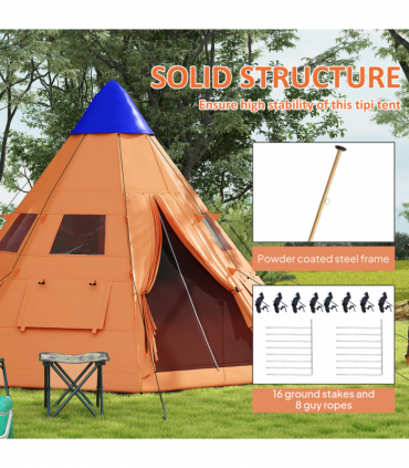 Outsunny 6-7 Person Large Family Party Camping Tent W/ Carrying Bag, Orange