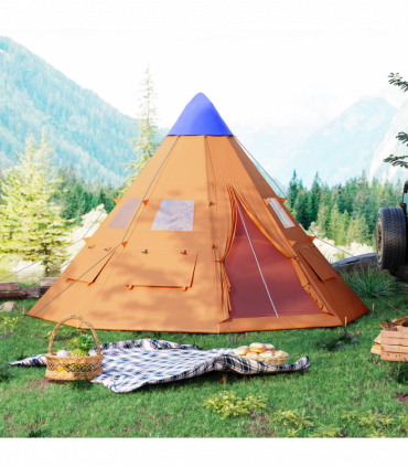 Outsunny 6-7 Person Large Family Party Camping Tent W/ Carrying Bag, Orange