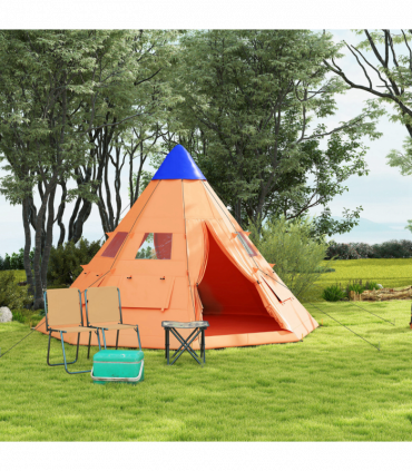 Outsunny 6-7 Person Large Family Party Camping Tent W/ Carrying Bag, Orange