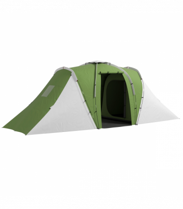 Outsunny 4-6 Man Camping Tent with 2 Bedroom and Living Area, Green, White