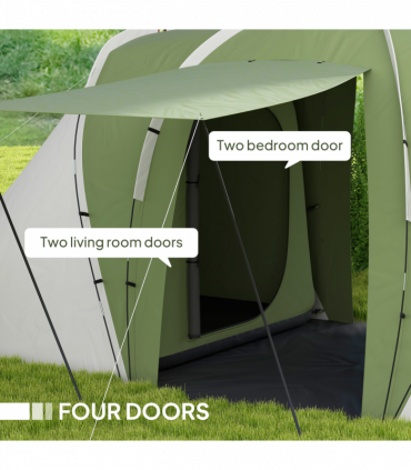 Outsunny 4-6 Man Camping Tent with 2 Bedroom and Living Area, Green, White