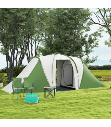 Outsunny 4-6 Man Camping Tent with 2 Bedroom and Living Area, Green, White