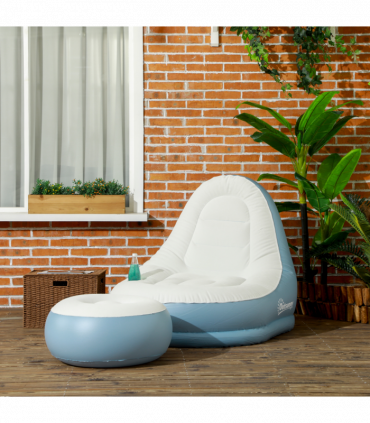 Outsunny Inflatable Chair and Footstool for Gaming, Reading, Watching White