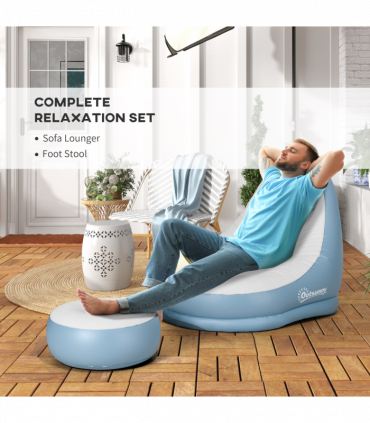 Outsunny Inflatable Chair and Footstool for Gaming, Reading, Watching White