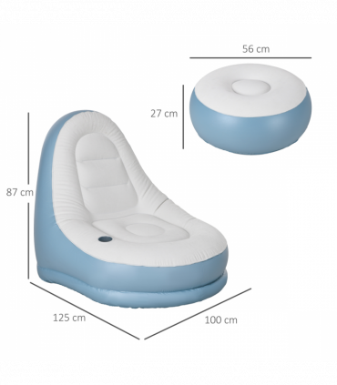 Outsunny Inflatable Chair and Footstool for Gaming, Reading, Watching White