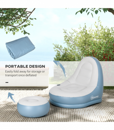 Outsunny Inflatable Chair and Footstool for Gaming, Reading, Watching White