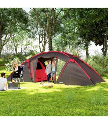 Outsunny 4-6 Man Family Camping Tent w/ 2 Bedrooms, a Living Room, Grey