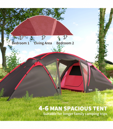 Outsunny 4-6 Man Family Camping Tent w/ 2 Bedrooms, a Living Room, Grey