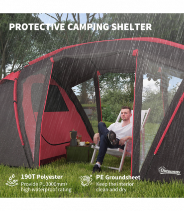 Outsunny 4-6 Man Family Camping Tent w/ 2 Bedrooms, a Living Room, Grey