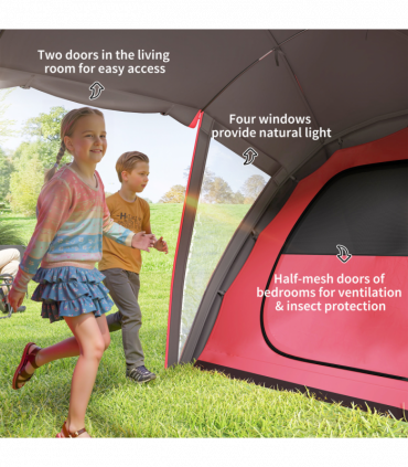 Outsunny 4-6 Man Family Camping Tent w/ 2 Bedrooms, a Living Room, Grey
