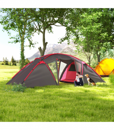 Outsunny 4-6 Man Family Camping Tent w/ 2 Bedrooms, a Living Room, Grey