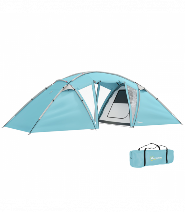 Outsunny 4-6 Man Family Camping Tent w/ 2 Bedrooms, a Living Room, Blue