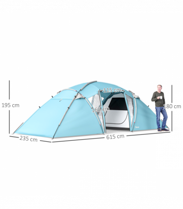 Outsunny 4-6 Man Family Camping Tent w/ 2 Bedrooms, a Living Room, Blue