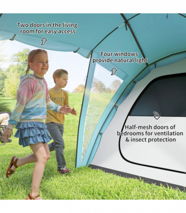 Outsunny 4-6 Man Family Camping Tent w/ 2 Bedrooms, a Living Room, Blue