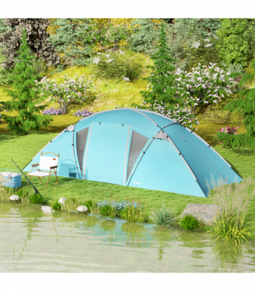 Outsunny 4-6 Man Family Camping Tent w/ 2 Bedrooms, a Living Room, Blue