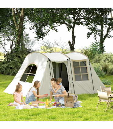 Outsunny 3-4 Man Tunnel Tent with Sewn in Floor, 3000mm Waterproof, Khaki