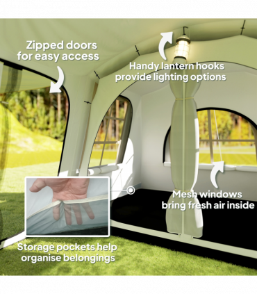 Outsunny 3-4 Man Tunnel Tent with Sewn in Floor, 3000mm Waterproof, Khaki