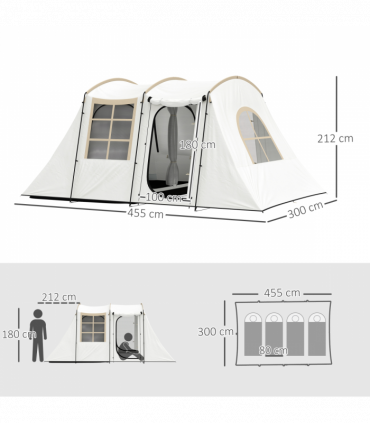 Outsunny 3-4 Man Tunnel Tent with Sewn in Floor, 3000mm Waterproof, Khaki