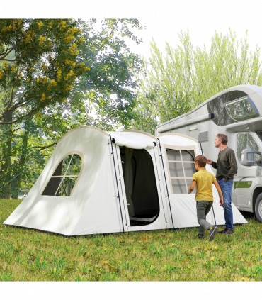 Outsunny 3-4 Man Tunnel Tent with Sewn in Floor, 3000mm Waterproof, Khaki